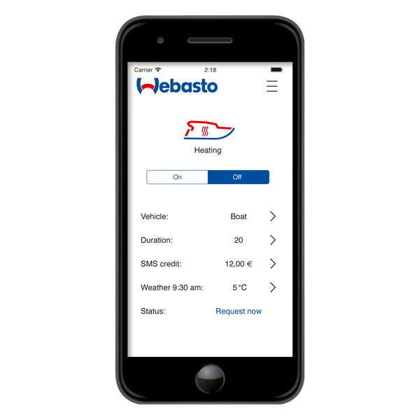 Webasto ThermoConnect TCon2 -app styrning