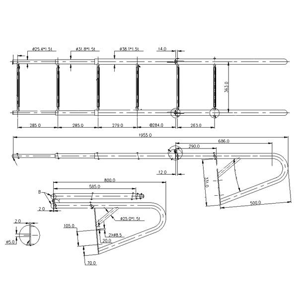 Bryggstege 6 steg RF 304 teleskop 88-200cm bredd 40cm