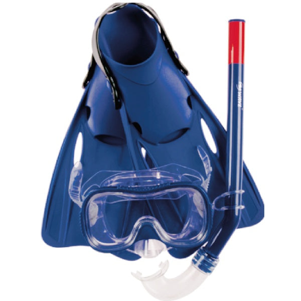 Snorkelset barn mask, snorkel och simfenor blå stl. 27-30