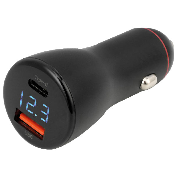 1852 snabbladdare 12-24V, USB A & C med voltmeter