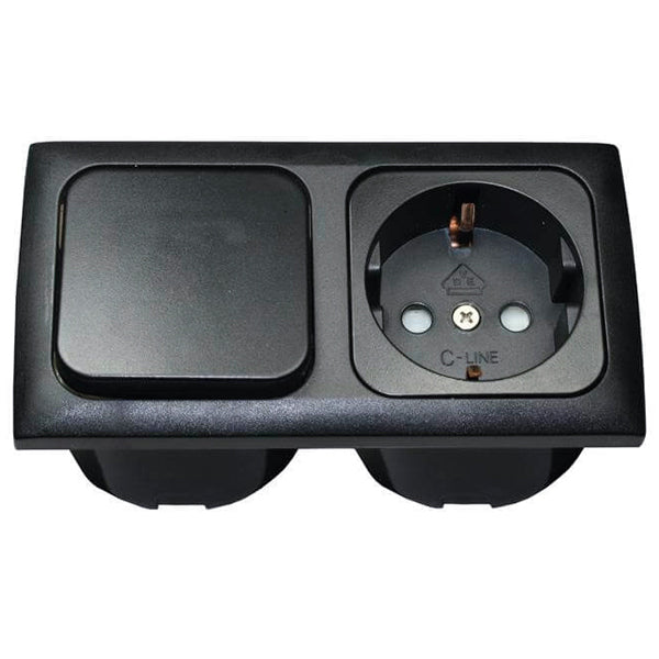 Eluttag 220V med Strömbrytare svart