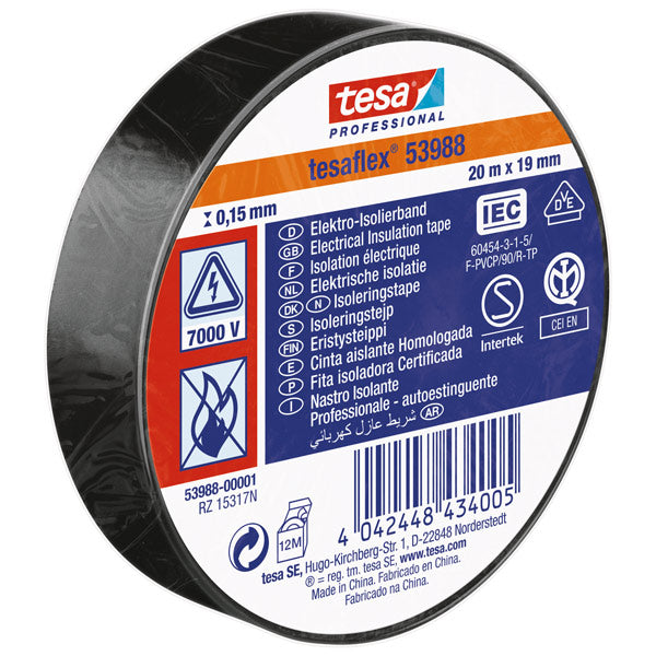 Eltejp tesa, svart 19 mm x 20 m